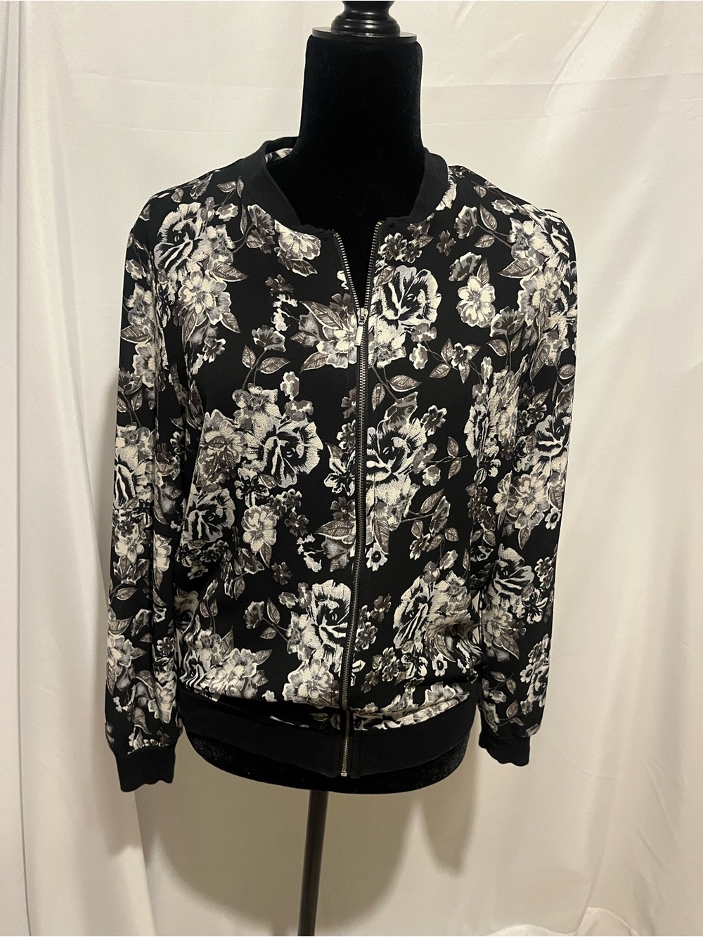 Floral Print Bomber Jacket - Black & White